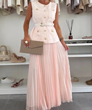 Classic Floral Vest and Pleated Skirt Two Piece Set