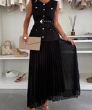 Classic Floral Vest and Pleated Skirt Two Piece Set