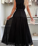 Classic Floral Vest and Pleated Skirt Two Piece Set