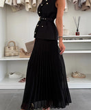 Classic Floral Vest and Pleated Skirt Two Piece Set