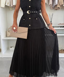 Classic Floral Vest and Pleated Skirt Two Piece Set