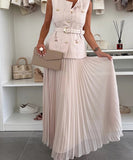 Classic Floral Vest and Pleated Skirt Two Piece Set