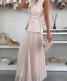 Classic Floral Vest and Pleated Skirt Two Piece Set