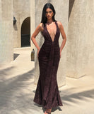 Sexy Deep V-Neck Revealing Backpack Style Hip Dress For Confident Outings