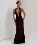 Sexy Deep V-Neck Revealing Backpack Style Hip Dress For Confident Outings