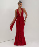 Sexy Deep V-Neck Revealing Backpack Style Hip Dress For Confident Outings