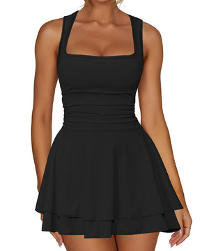 Solid Color Square Collar Sleeveless Casual Dress for Style.