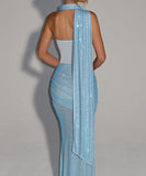 Classic Strapless Halter Sequin Evening Dress Chic