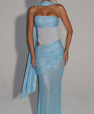 Classic Strapless Halter Sequin Evening Dress Chic