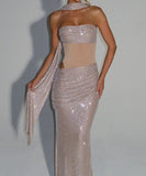 Classic Strapless Halter Sequin Evening Dress Chic