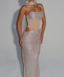 Classic Strapless Halter Sequin Evening Dress Chic