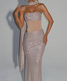 Classic Strapless Halter Sequin Evening Dress Chic