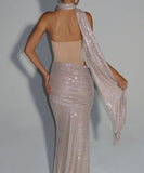 Classic Strapless Halter Sequin Evening Dress Chic