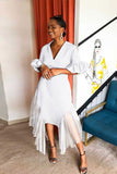 Chic Solid Color V-neck Mesh Patchwork Dress for Elegance