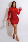 Solid Color Sexy See-through Gauze Hot Drill Slimming Dress Delight