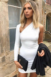 Solid Color Sexy Hollow One Shoulder Long Sleeve Dress Elegance