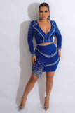 Sexy Slim Deep V Zipper Pearl Hot Drill Two-Piece Set Glam