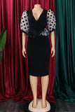 PATCHWORK POLKA DOT PUFF SLEEVE KNIT DRESS
