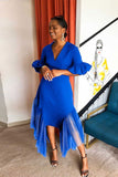 Chic Solid Color V-neck Mesh Patchwork Dress for Elegance