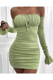 Solid Color Sexy Breast Wrap Dress With Chic Lace-up Skirt