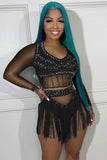 Sexy Slim Tassel Hot Drill Mesh Two-Piece Set for Stunning Style
