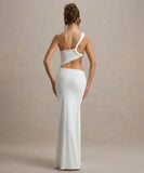 Single-Shoulder Backless Pleated Long Dress Elegant Evening