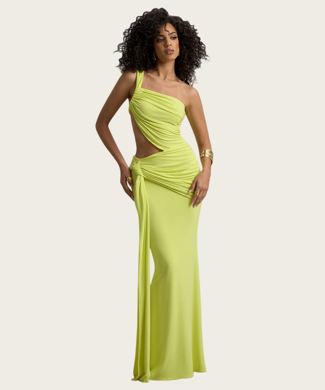 Single-Shoulder Backless Pleated Long Dress Elegant Evening