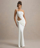 Single-Shoulder Backless Pleated Long Dress Elegant Evening