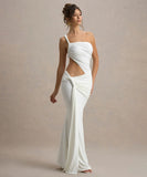 Single-Shoulder Backless Pleated Long Dress Elegant Evening