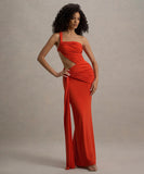 Single-Shoulder Backless Pleated Long Dress Elegant Evening