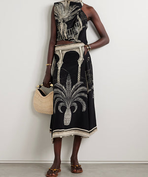 Casual Satin Top And Midi Skirt Two Piece Set Black