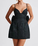 Chic Evening Dress with Bow Embellishments and Adjustable Straps