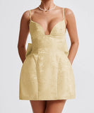 Chic Evening Dress with Bow Embellishments and Adjustable Straps