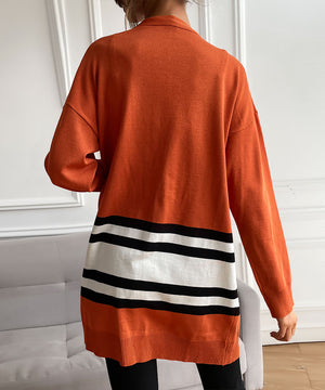 Chic Caramel Striped Knit Cardigan