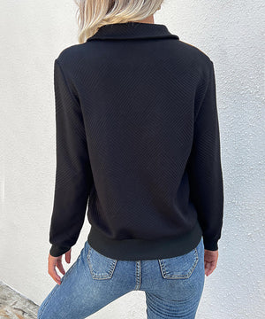 Checked Black Patchwork Long Sleeve Top for Women