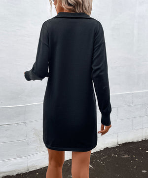 Chic Black Long-Sleeved Sweater Dress with Zippered Neckline