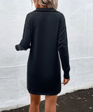 Chic Black Long-Sleeved Sweater Dress with Zippered Neckline