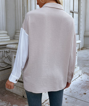 Elegant Apricot and White Blouse with Unique Patchwork Details