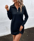 Chic Black Long-Sleeved Sweater Dress with Zippered Neckline