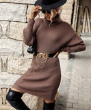 Chic Brown Turtleneck Sweater Dress for Women - Long Sleeves & Cozy Fit
