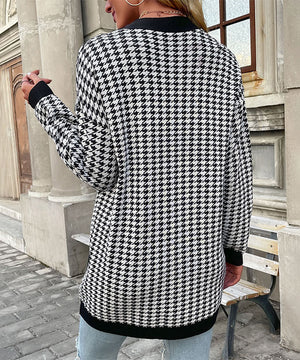 Checked Black and White Sweater Coat for Cozy Style