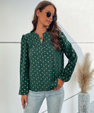 Chic Dark Green Printed Long Sleeve Button-Up Blouse