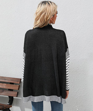 Striped Long Sleeve Women's Sweater in Black