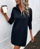Chic Black Long-Sleeved Sweater Dress with Zippered Neckline
