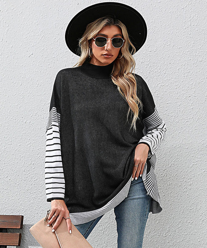 Striped Long Sleeve Women's Sweater in Black