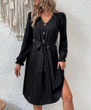 Chic Black V-Neck Dress with Short Sleeves