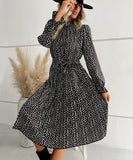Long-Sleeved Dress with Black Polka-Dot Design