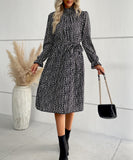 Long-Sleeved Dress with Black Polka-Dot Design