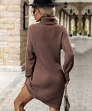 Chic Brown Turtleneck Sweater Dress for Women - Long Sleeves & Cozy Fit