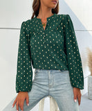 Chic Dark Green Printed Long Sleeve Button-Up Blouse